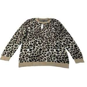 Soho Jeans by NY&Co Leopard Print Sweater XXL Beige Black Crewneck Long Sleeve